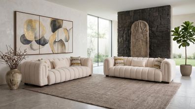 Modernes beiges Wohnzimmer-Set 3 + 3-Sitzer-Sofas Stoffsofas Design-Sofas