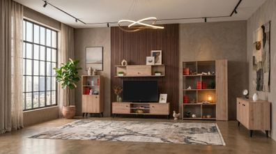 Luxuriöses braunes Wohnzimmer-Set TV-Möbel Vitrine Konsole Bücherregal