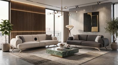 Beige-graues Wohnzimmer-Set Sofas Stoffsofas Multimedia Modul