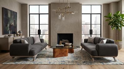 Graues Wohnzimmer-Set 2 + 2-Sitzer-Sofas Stoffsofas luxuriös Sofagarnitur