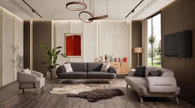 Braun-beiges Wohnzimmer-Set Sofa Multimedia-Modul modern