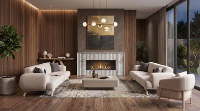 Beiges Wohnzimmer-Set Sofas mit Sitzplätzen Multimedia Modul