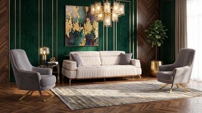 Grau-beiges Wohnzimmer-Set Sofas goldene Füße modern Designer