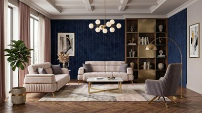 Luxuriöses grau-beiges Wohnzimmer-Set Sofas goldene Füße