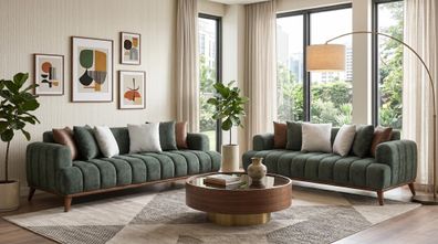 Grünes Wohnzimmer-Set Sofas Stoffsofas Design Sofas Premium