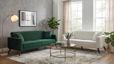Weiß-grünes Sofa-Set Sofas Wohnzimmergarnitur Stoffsofas modern