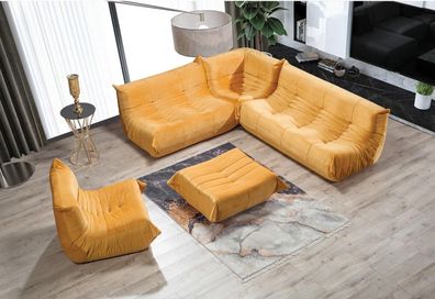 Modernes Designer Wohnset Orange L-Form Ecksofa Komplett