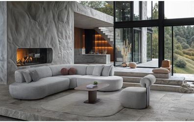 Modernes Designer Wohnset Beige L-Form Ecksofa Sessel 2-teilig