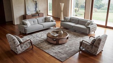 Modernes 3-Sitzer Sofa Set Beige Holzgestell Wohnzimmer Luxus