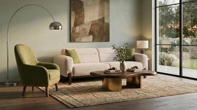 Grün-beiges Wohnzimmer-Set Stoffsofas Sofagarnitur moderner