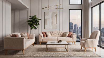 Beiges Wohnzimmer-Set Sofas Stoffsofas Sessel moderner Stil