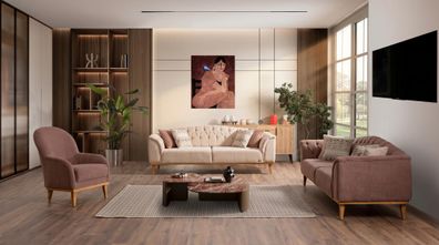 Beige-braunes Wohnzimmer-Set Sofas Designermöbel moderner Stil