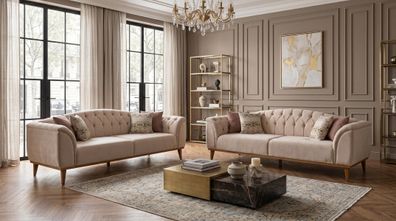 Beiges Wohnzimmer-Set 2-Sitzer-Sofas Stoffsofas Designer-Sofas