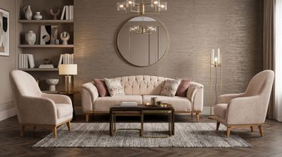 Beiges modernes Wohnzimmer-Set Sofas Sessel Polstersofas