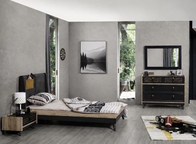 Schlafzimmer Set Einzelbett Kommode Spiegel Nachttisch Grau