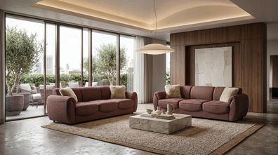 Braunes Sofa-Set 2 + 2-Sitzer-Sofas Stoffsofas hochwertig modern Wohnzimmer-Set