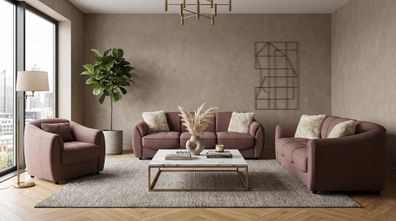 Braunes Wohnzimmer-Set Sofas Stoffsofas Sessel Sofagarnitur