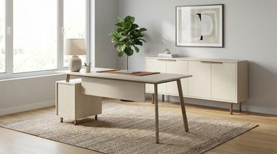 Home Office Set Schreibtisch Sideboard Kommode Holz Weiß