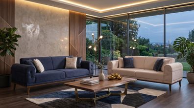 Beige-blaues Wohnzimmer-Set Sofas Stoffsofas moderne Design