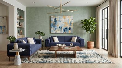Blaues Wohnzimmer-Set Sofas Stoffsofas Designermöbel luxuriös