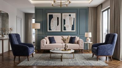 Blau-beiges Wohnzimmer-Set Sofas Stoffsofas modern Designermöbel