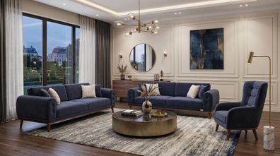 Blaues Wohnzimmer-Set Sofas Polster-Sofas Stoff Designermöbel