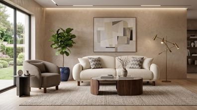 Stilvolles Wohnzimmer-Set Sofas Beige Stoffsofa Sessel polstermöbel