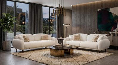 Beiges Wohnzimmer-Set 3 + 3-Sitzer-Sofas Stoffsofas Polstermöbel Designermöbel