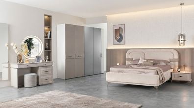 Bett Schrank Schminktisch Hocker Beige Modern Luxus Spiegel Set