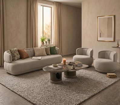 Wohnzimmer Set 3-Sitzer Couchtisch-Set Moderner Stil Komfortabel Edel