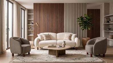 Beige-braunes Wohnzimmer-Set Sofas Stoffsofas Sessel modern