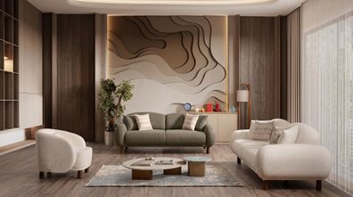 Creme-Khaki Wohnzimmergarnitur Sofas Stoffsofas modern