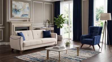 Beige-blaues Wohnzimmer-Set 2-Sitzer-Sofa Stoffsofa Sessel modern