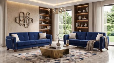 Luxuriöses blau-beiges Wohnzimmer-Set Sofas Stoffsofas modern