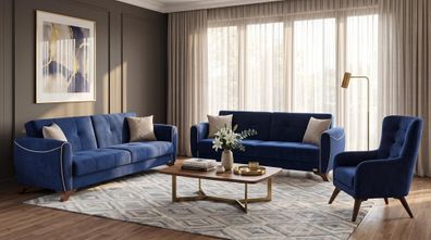 Blau-beiges Wohnzimmer-Set Sofas Stoffsofas Design-Sofas