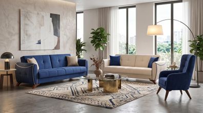 Blau-beiges Wohnzimmer-Set Sofas Stoffsofas Designermöbel