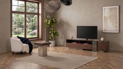 Braunes TV-Set TV-Lowboard Beistelltisch Wohnzimmer-Set