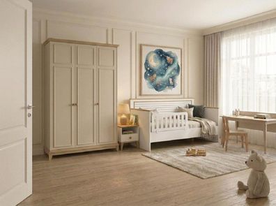 Kinderzimmer Set Kinderbett Kleiderschrank Beige Holz Modern