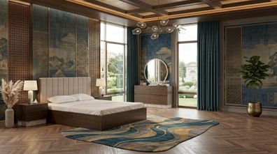 Braunes Schlafzimmer-Set großes Bett Frisiertisch Nachttische Designer-Set