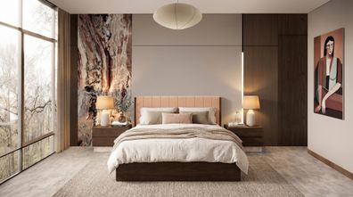 Braunes Schlafzimmer-Set Bett Nachttische moderner Stil Designer