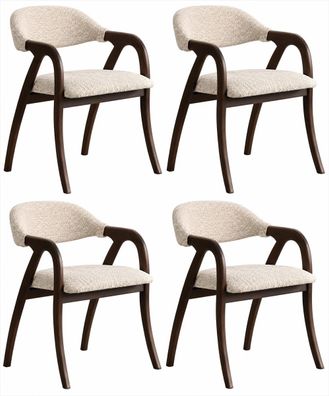 4x Esszimmerstühle Beige Braun Polsterstuhl Armlehnen Holz Modern Set