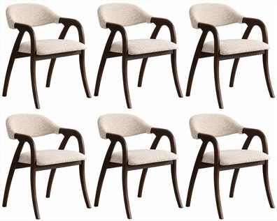 6x Esszimmerstühle Beige Braun Polsterstuhl Armlehnen Holz Modern Set