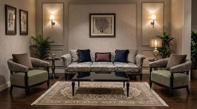 Wohnzimmer Set 3-sitzer Couchtisch Beistelltisch Modern Komfortabel