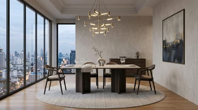 Esszimmer Set Beige MDF Textil Modern Esstisch Stühle Marmormuster Komfort