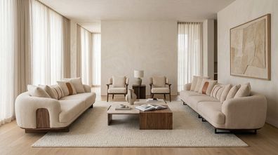 Sofa Set Beige Textil Holz Modern 4 + 3 + 1 + 1 Sitzer Zeitgenössisch