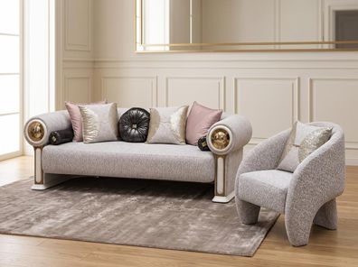 Wohnzimmer set Sofa Sessel Modern Stil Graubeigen Komfortabel
