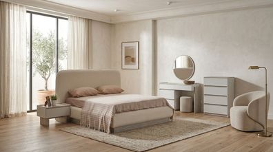 Bett Nachtkonsole Kommode Beige Modern Edel Schminktisch Set