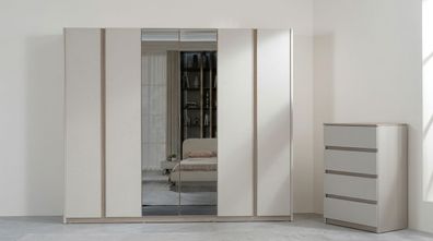 Modernes Schlafzimmer Set Beige Edel SpiegelschrankKommode