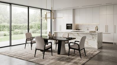 Esszimmer Set MDF Schwarz Esstisch 4x Stühle Beige Polsterung Modern