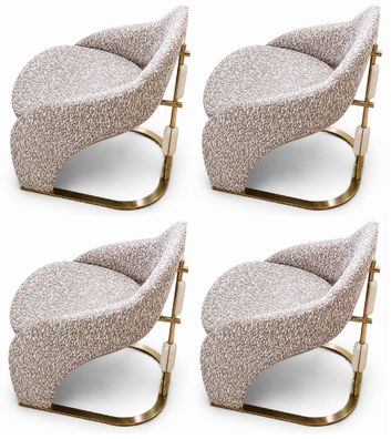 4x Stühle Modern Stil Gemütlich Cremefarben Esszimmerstuhl